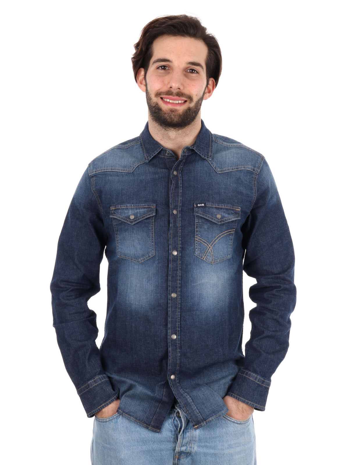Gas kant new demin camicia da uomo jeans scuro
