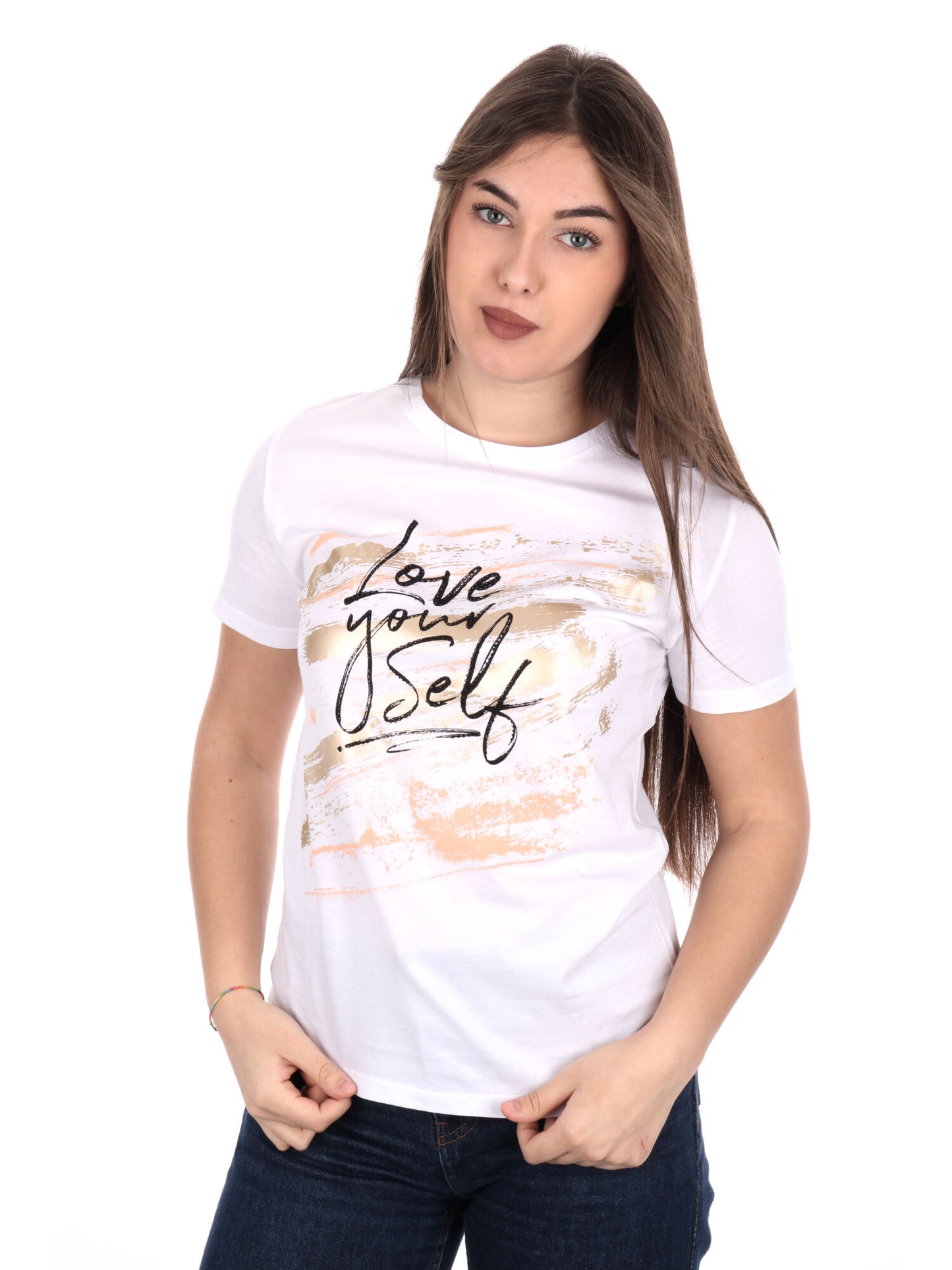 T-SHIRT CON STAMPA E STRASS ARTIGLI DONNA BIANCO