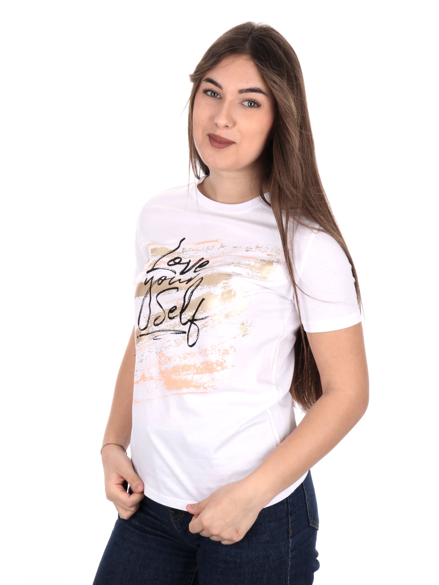 T-SHIRT CON STAMPA E STRASS ARTIGLI DONNA BIANCO