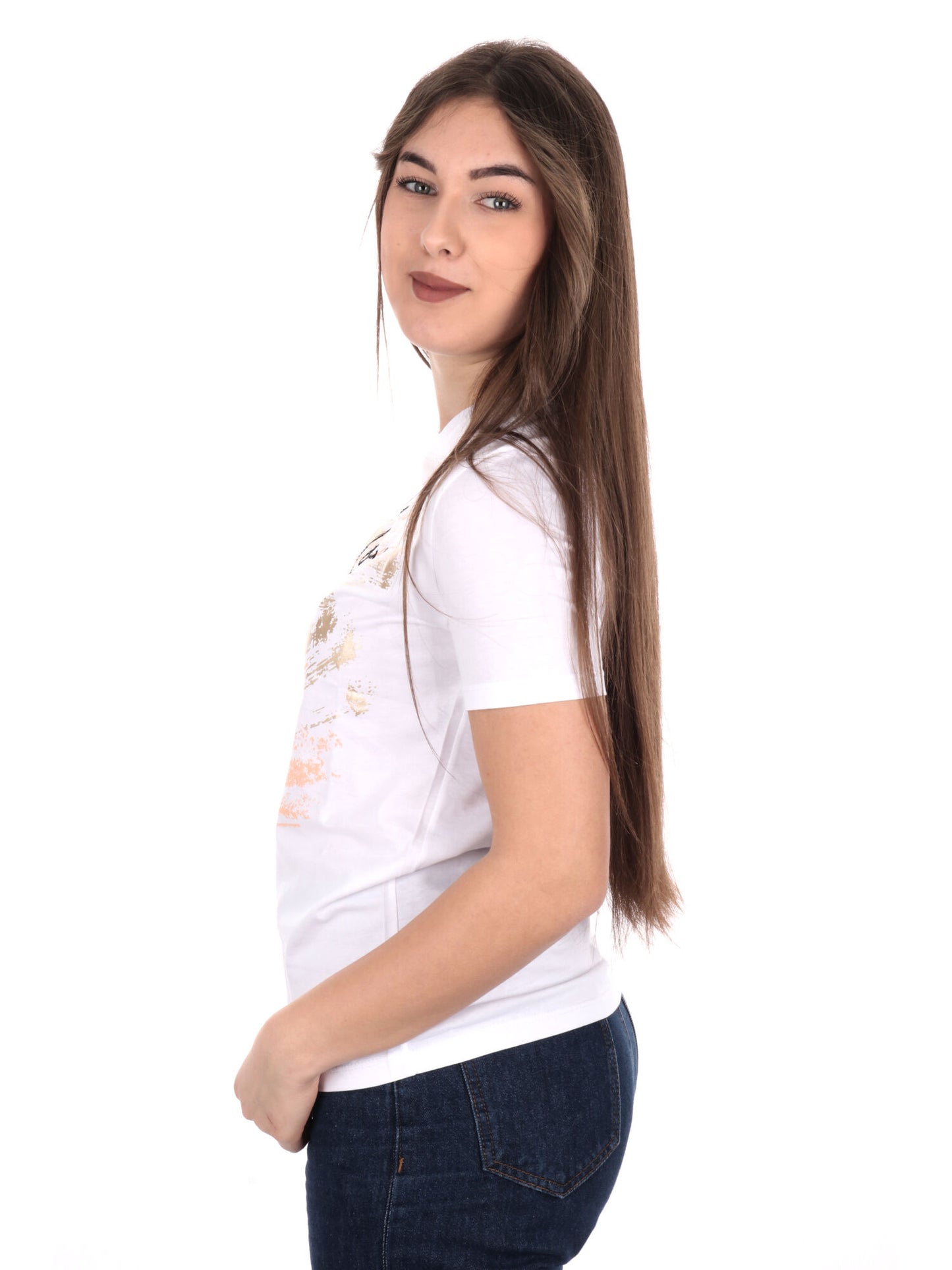 T-SHIRT CON STAMPA E STRASS ARTIGLI DONNA BIANCO