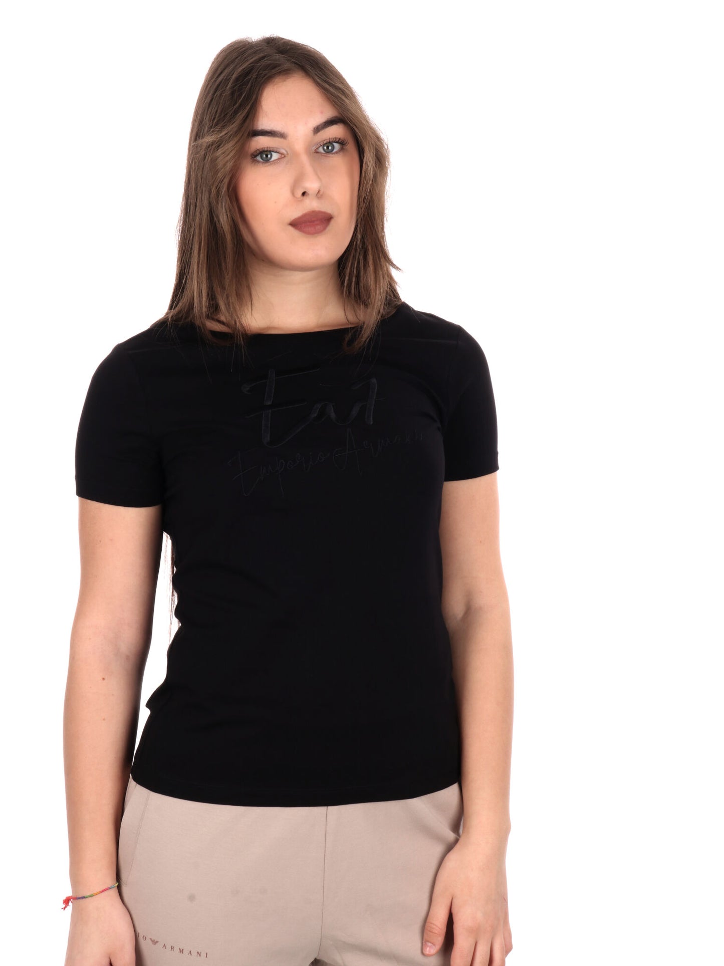 T-SHIRT SCOLLO A BARCHETTA EA7 EMPORIO ARMANI DONNA NERO