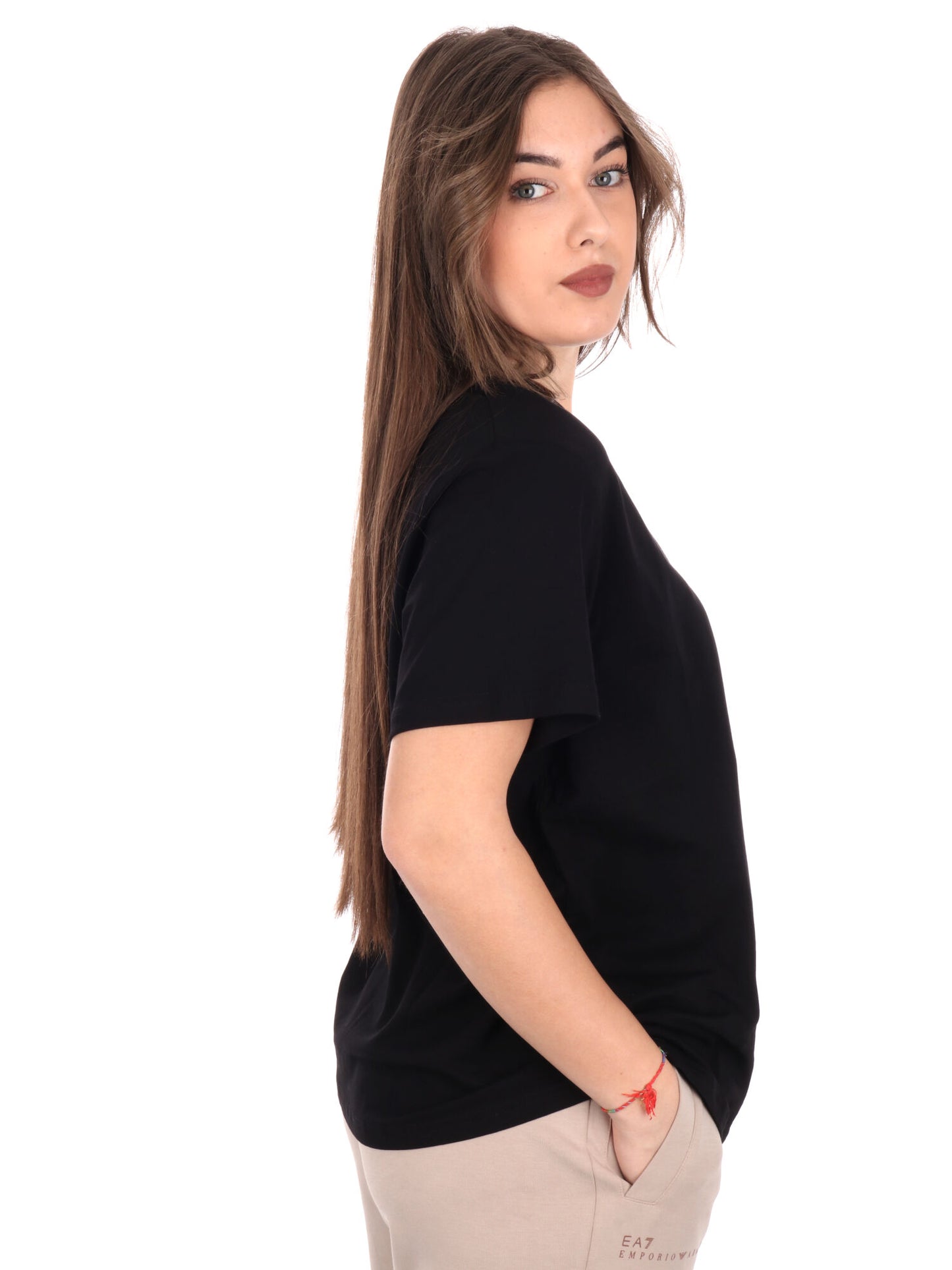 T-SHIRT SCOLLO A V EA7 EMPORIO ARMANI DONNA NERO