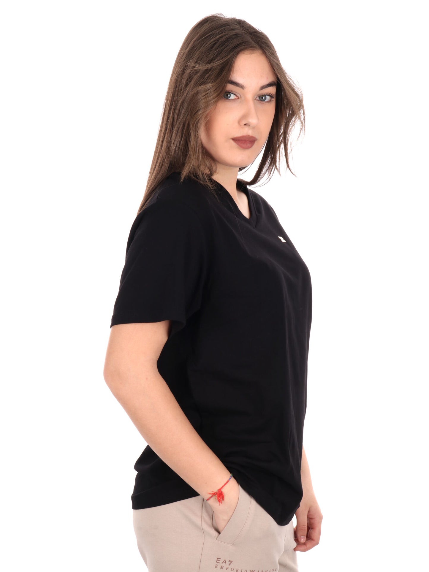T-SHIRT SCOLLO A V EA7 EMPORIO ARMANI DONNA NERO