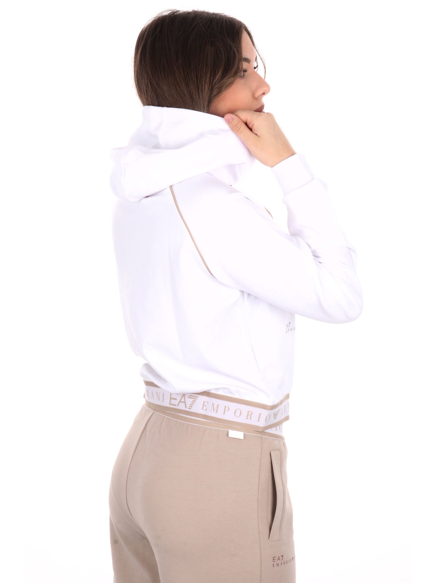 FELPA CON CAPPUCCIO DYNAMIC EA7 EMPORIO ARMANI DONNA BIANCO