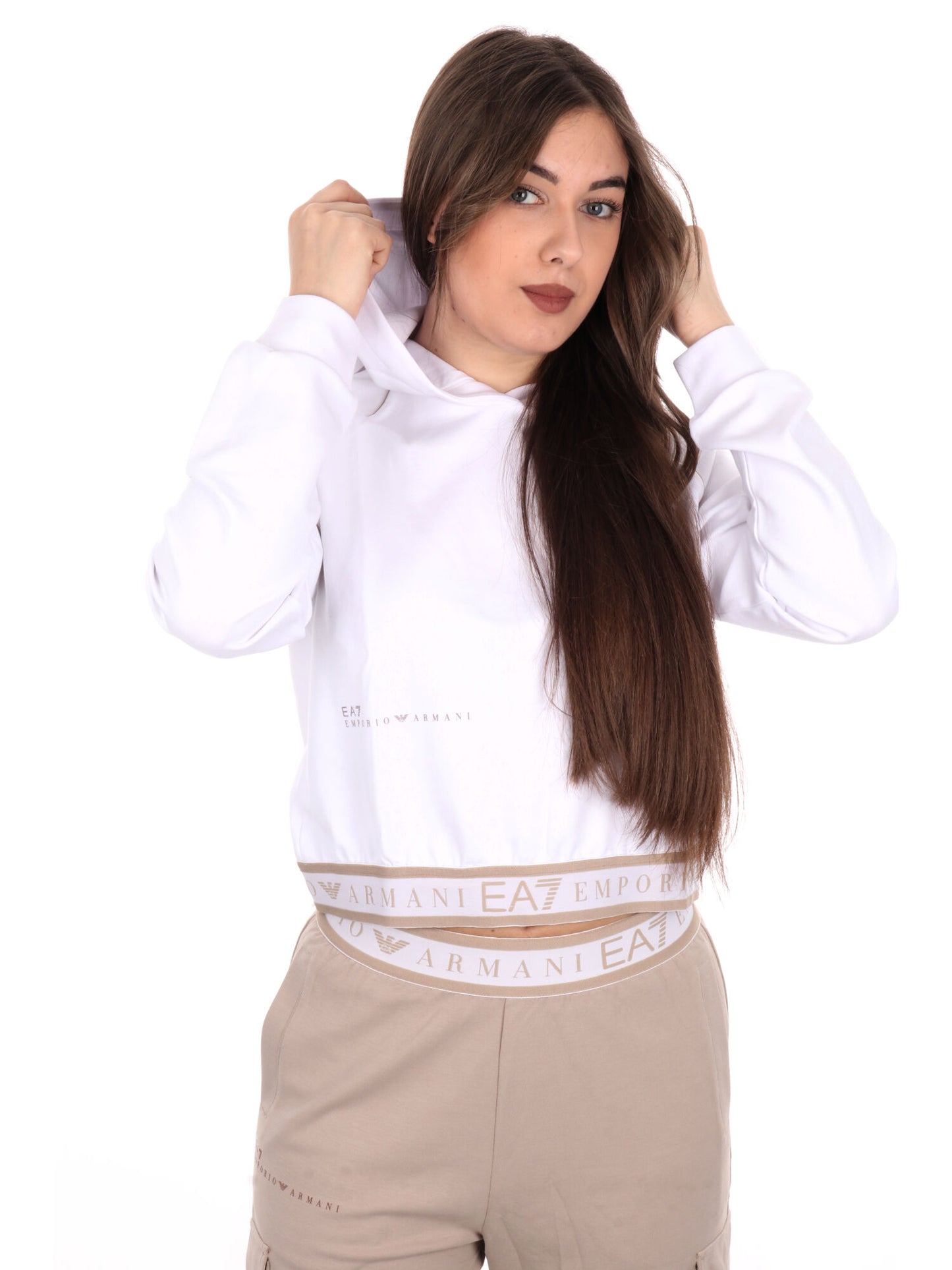 FELPA CON CAPPUCCIO DYNAMIC EA7 EMPORIO ARMANI DONNA BIANCO
