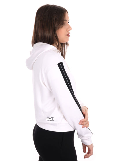 FELPA CON CAPPUCCIO LOGO SERIES EA7 EMPORIO ARMANI DONNA BIANCO