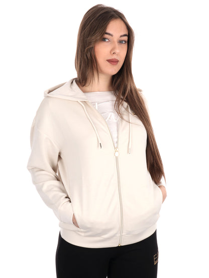 FELPA CON CAPPUCCIO E ZIP CORE LADY RELAX EA7 EMPORIO ARMANI DONNA PANNA
