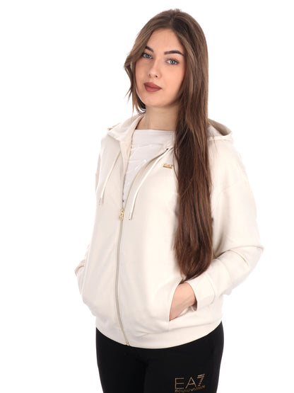 FELPA CON CAPPUCCIO E ZIP CORE LADY RELAX EA7 EMPORIO ARMANI DONNA PANNA