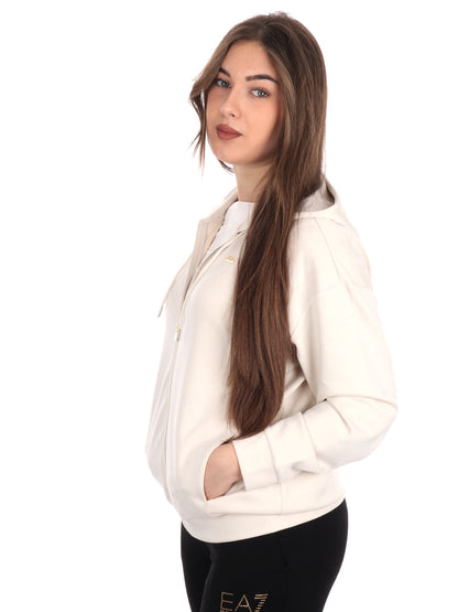 FELPA CON CAPPUCCIO E ZIP CORE LADY RELAX EA7 EMPORIO ARMANI DONNA PANNA