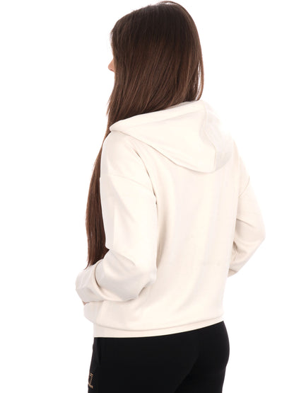 FELPA CON CAPPUCCIO E ZIP CORE LADY RELAX EA7 EMPORIO ARMANI DONNA PANNA