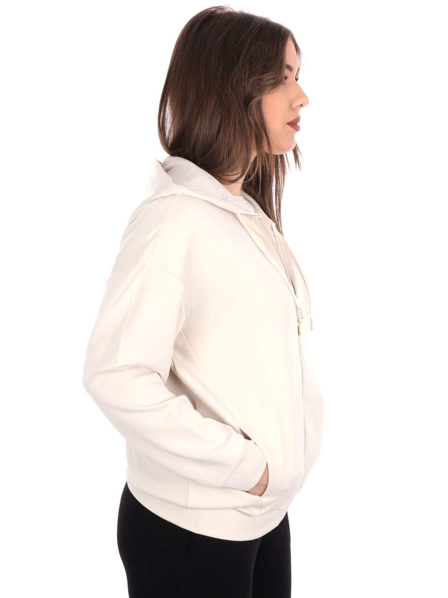 FELPA CON CAPPUCCIO E ZIP CORE LADY RELAX EA7 EMPORIO ARMANI DONNA PANNA
