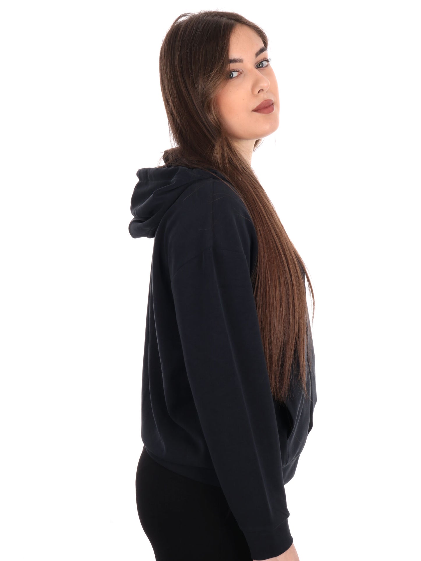 FELPA CON CAPPUCCIO E ZIP CORE LADY RELAX EA7 EMPORIO ARMANI DONNA NERO