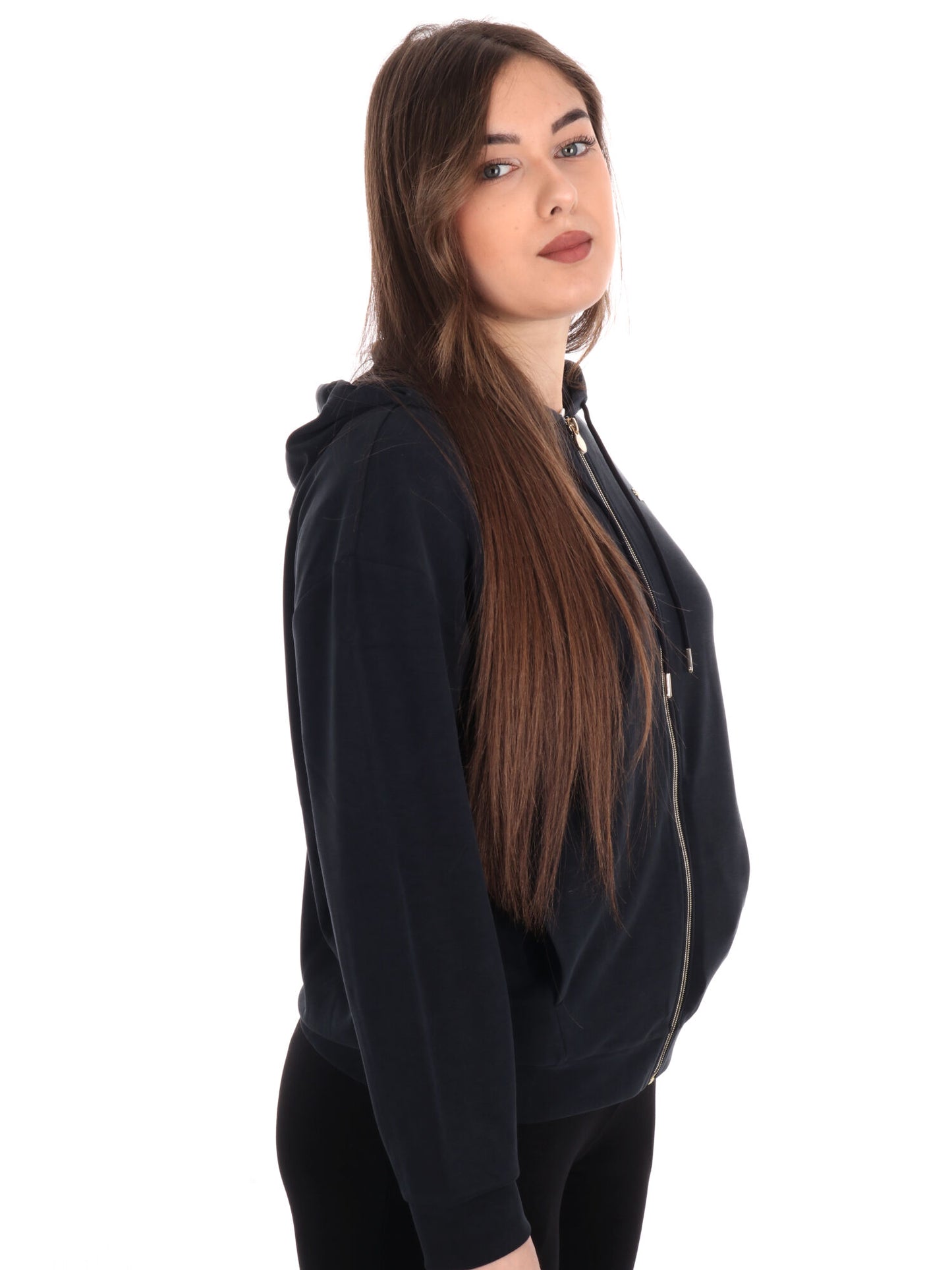 FELPA CON CAPPUCCIO E ZIP CORE LADY RELAX EA7 EMPORIO ARMANI DONNA NERO
