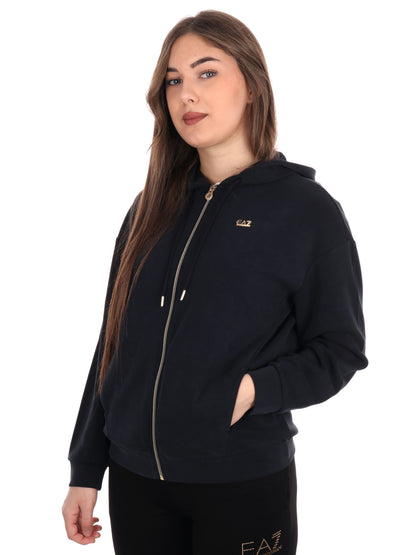 FELPA CON CAPPUCCIO E ZIP CORE LADY RELAX EA7 EMPORIO ARMANI DONNA NERO