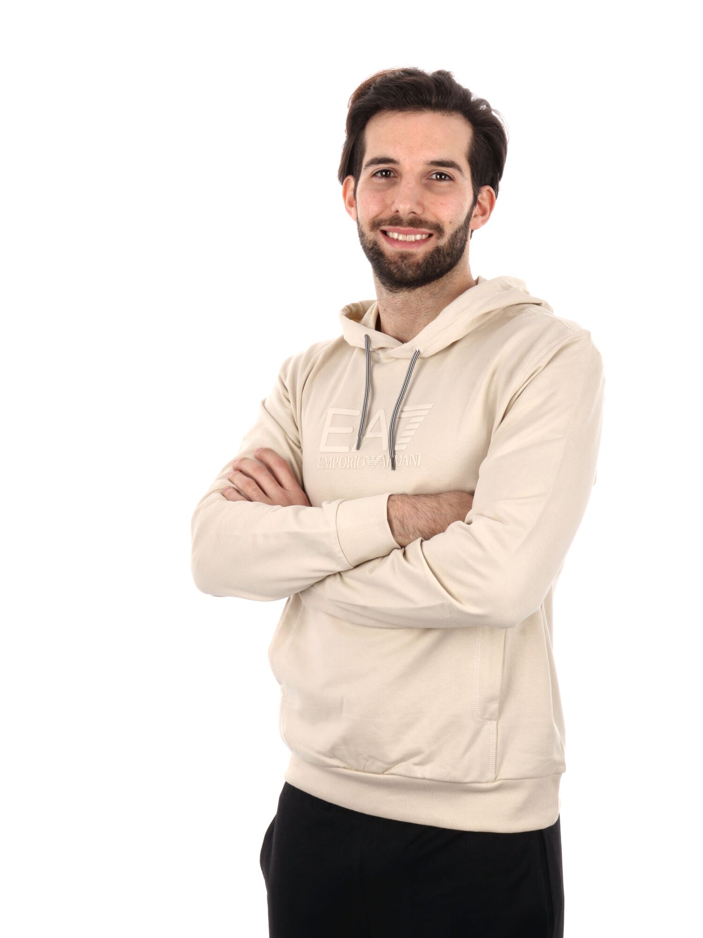 FELPA CON CAPPUCCIO VISIBILITY EA7 EMPORIO ARMANI UOMO LATTE
