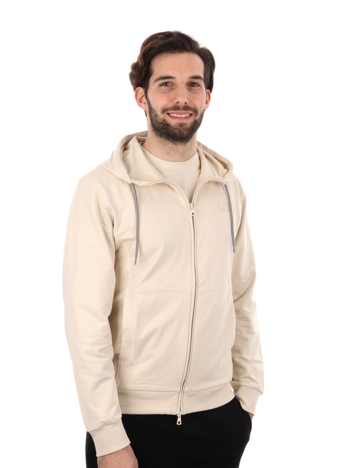 FELPA CON CAPPUCCCIO E ZIP EA7 MPORIO ARMANI UOMO LATTE