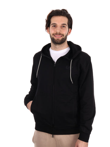 FELPA CON CAPPUCCCIO E ZIP EA7 EMPORIO ARMANI UOMO NERO