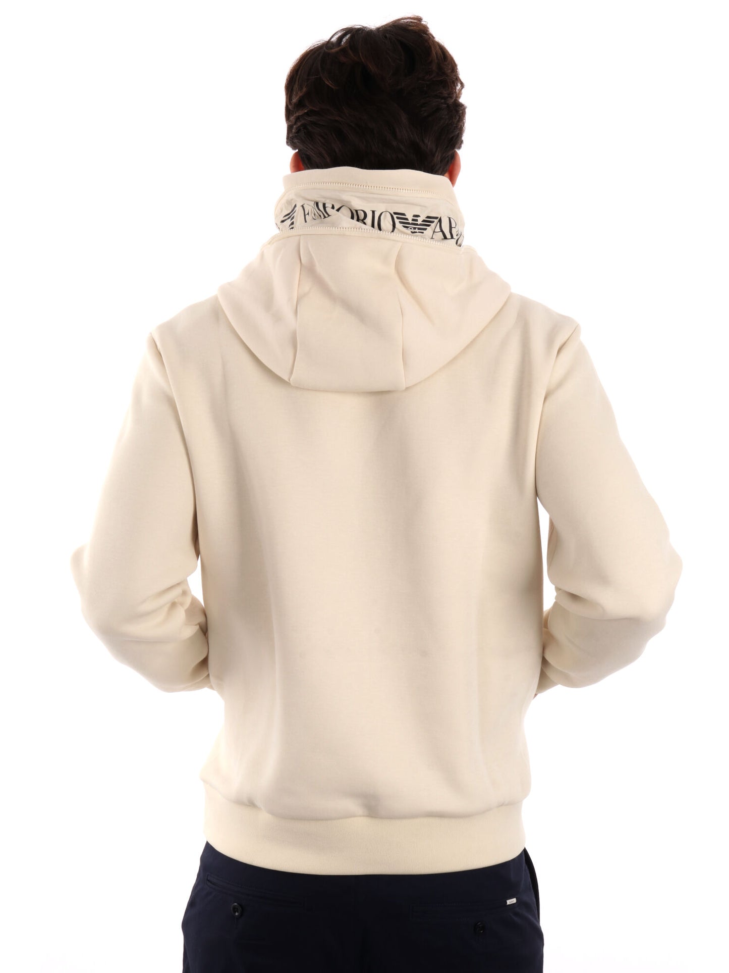 FELPA CON CAPPUCCIO SERIE TAPE EA7 EMPORIO ARMANI UOMO LATTE