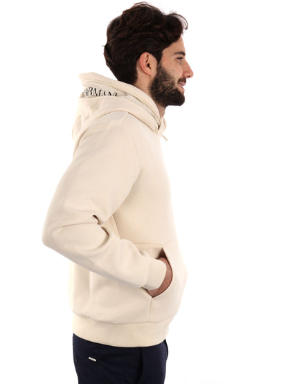 FELPA CON CAPPUCCIO SERIE TAPE EA7 EMPORIO ARMANI UOMO LATTE