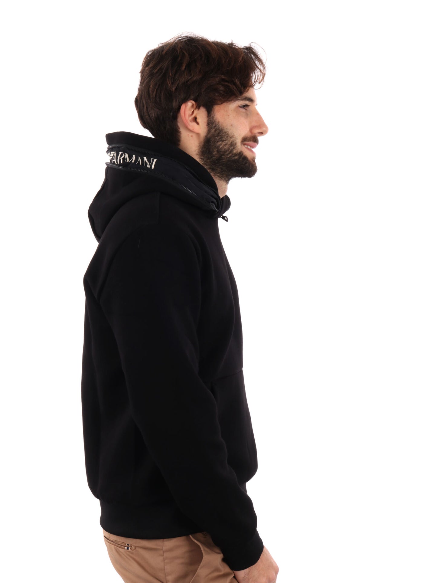 FELPA CON CAPPUCCIO SERIE TAPE EA7 EMPORIO ARMANI UOMO NERO