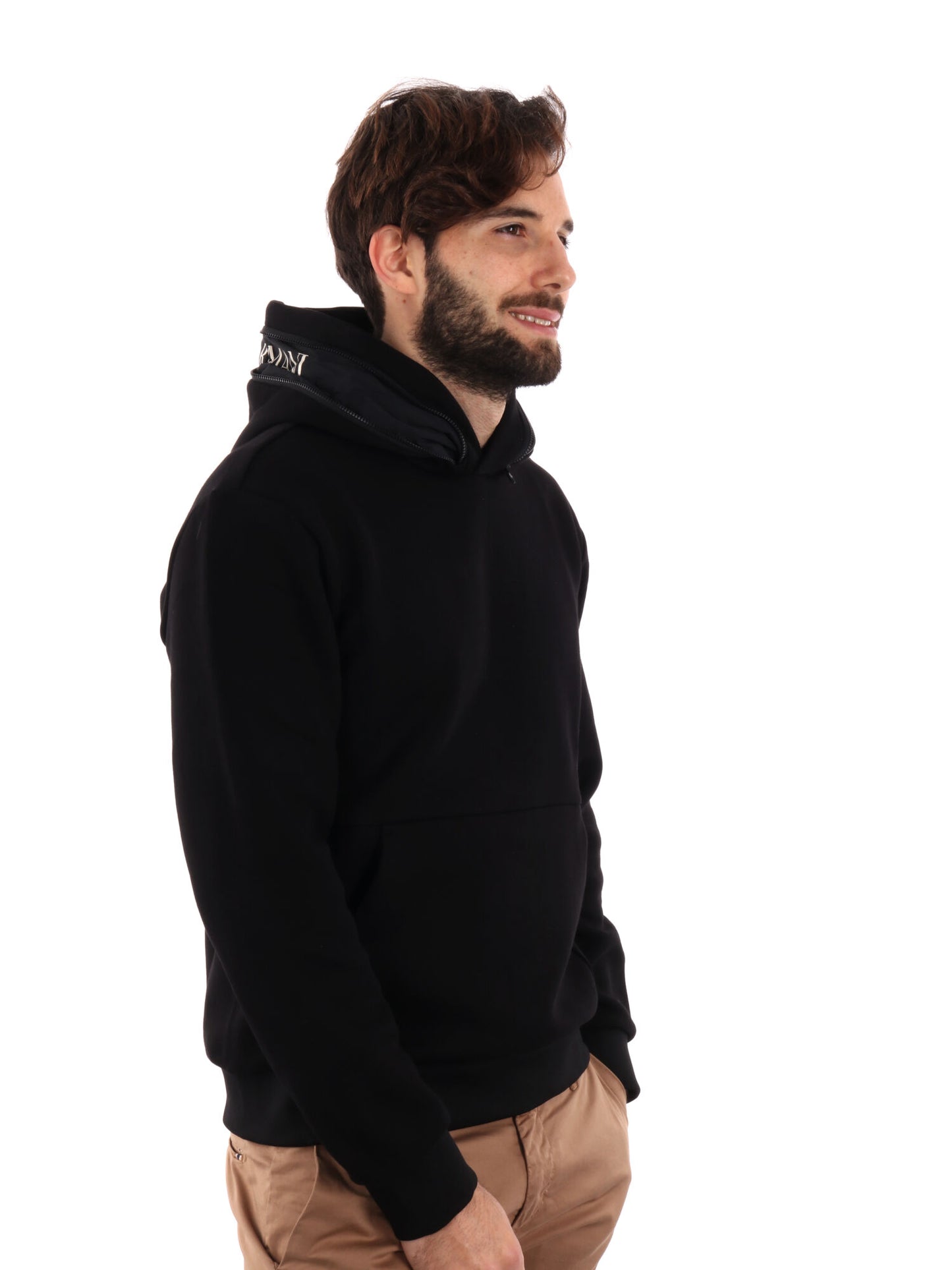 FELPA CON CAPPUCCIO SERIE TAPE EA7 EMPORIO ARMANI UOMO NERO