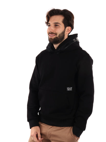 FELPA CON CAPPUCCIO SERIE TAPE EA7 EMPORIO ARMANI UOMO NERO