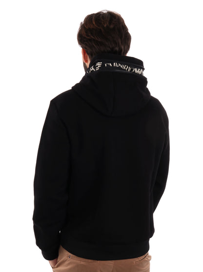 FELPA CON CAPPUCCIO SERIE TAPE EA7 EMPORIO ARMANI UOMO NERO