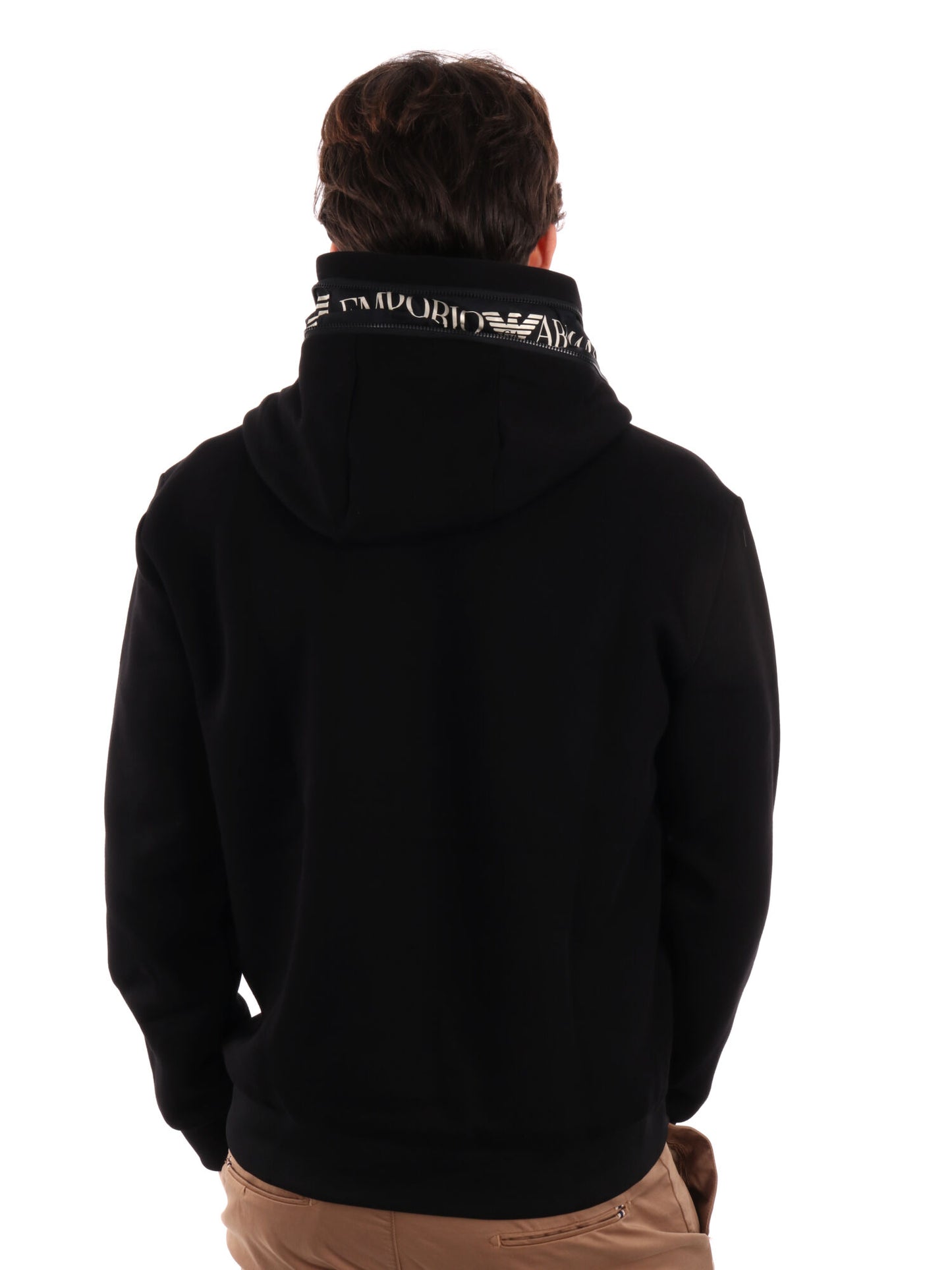 FELPA CON CAPPUCCIO SERIE TAPE EA7 EMPORIO ARMANI UOMO NERO