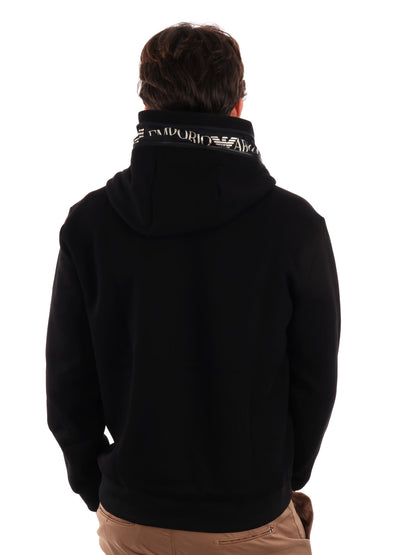 FELPA CON CAPPUCCIO SERIE TAPE EA7 EMPORIO ARMANI UOMO NERO