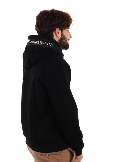FELPA CON CAPPUCCIO SERIE TAPE EA7 EMPORIO ARMANI UOMO NERO