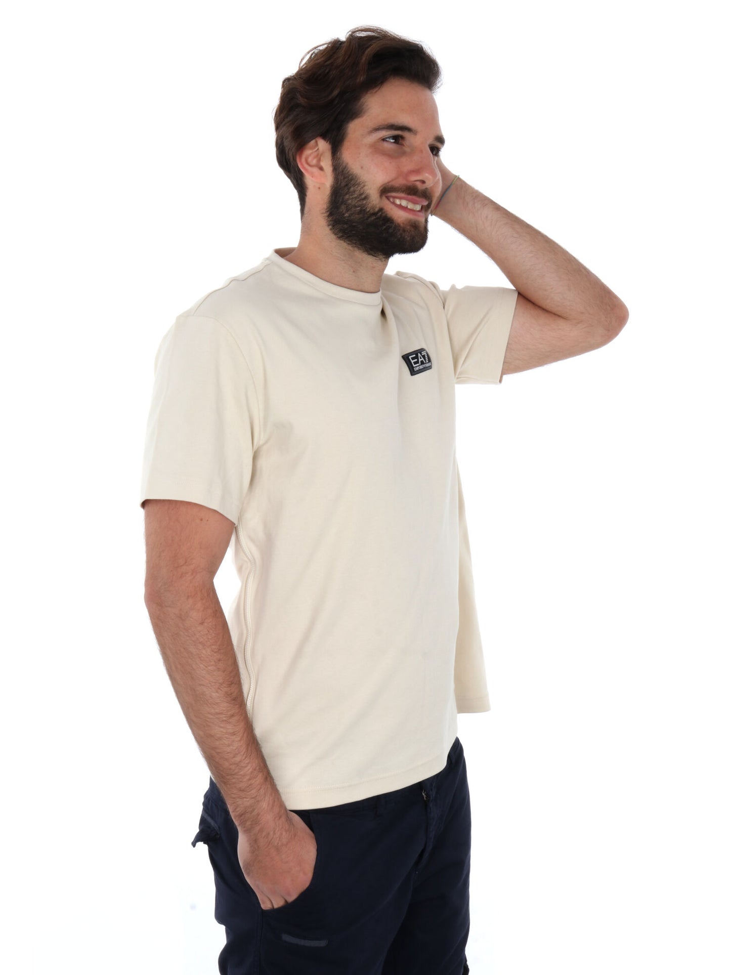 T-SHIRT LOGO TAPE EA7 EMPORIO ARMANI UOMO LATTE