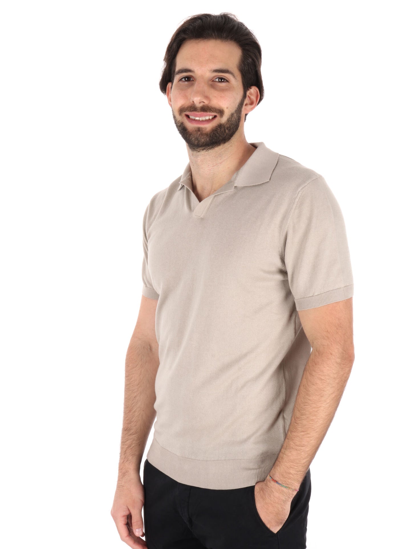 POLO IN MAGLIA SCOLLO A V FB UOMO SABBIA