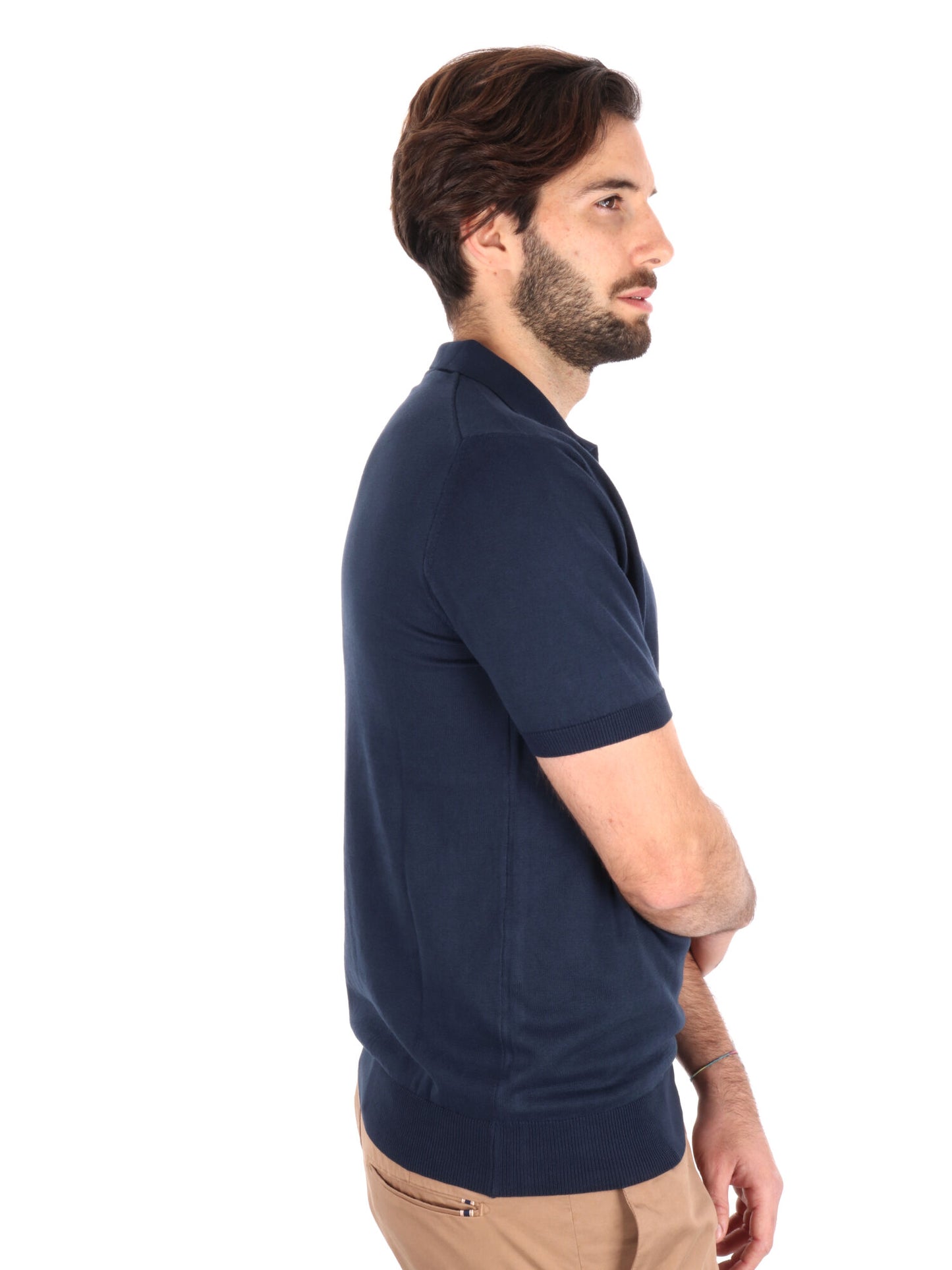 Polo in cotone con scollo a V Agnelli K228 da uomo blu