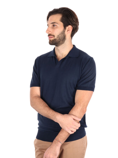 Polo in cotone con scollo a V Agnelli K228 da uomo blu