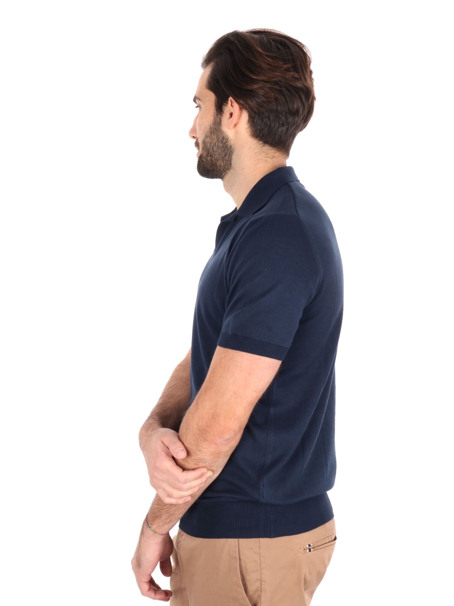 Polo in cotone con scollo a V Agnelli K228 da uomo blu