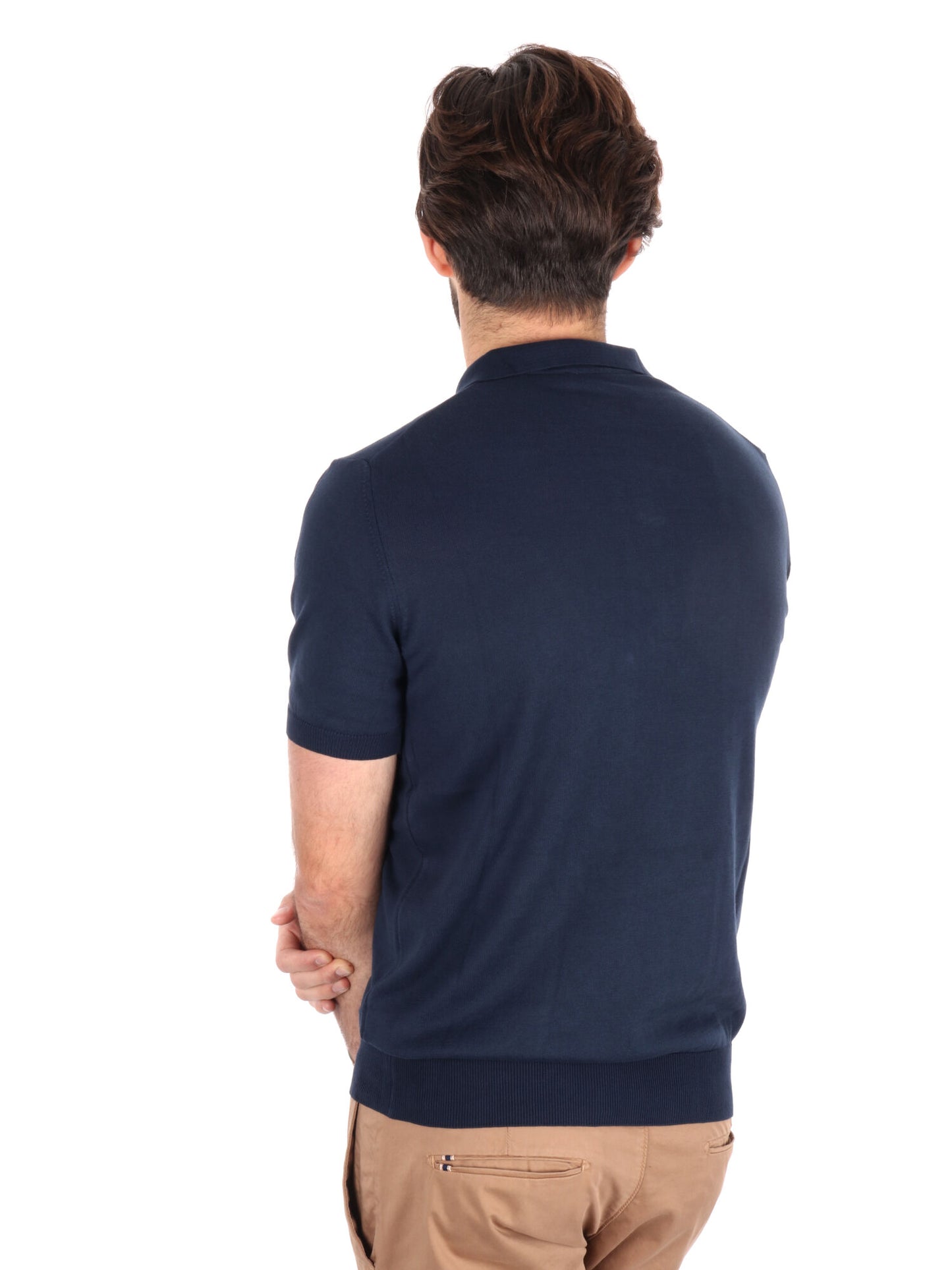 Polo in cotone con scollo a V Agnelli K228 da uomo blu