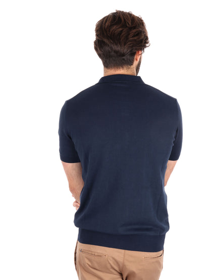 Polo in cotone con scollo a V Agnelli K228 da uomo blu