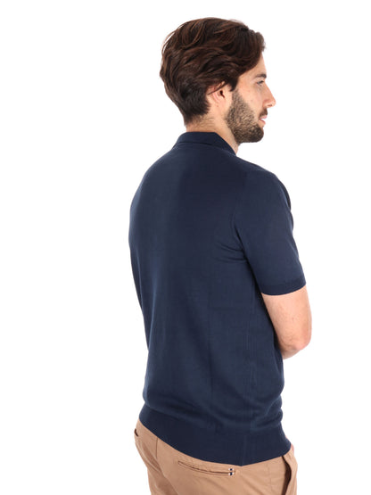 Polo in cotone con scollo a V Agnelli K228 da uomo blu