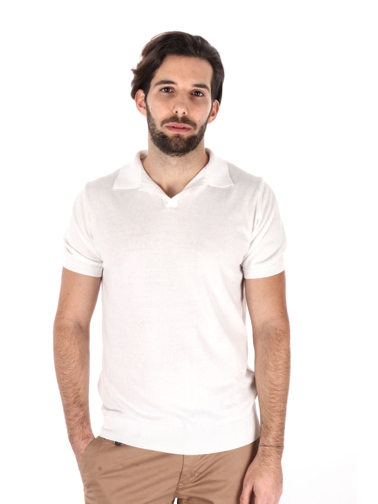 POLO IN MAGLIA SCOLLO A V FB UOMO BIANCO