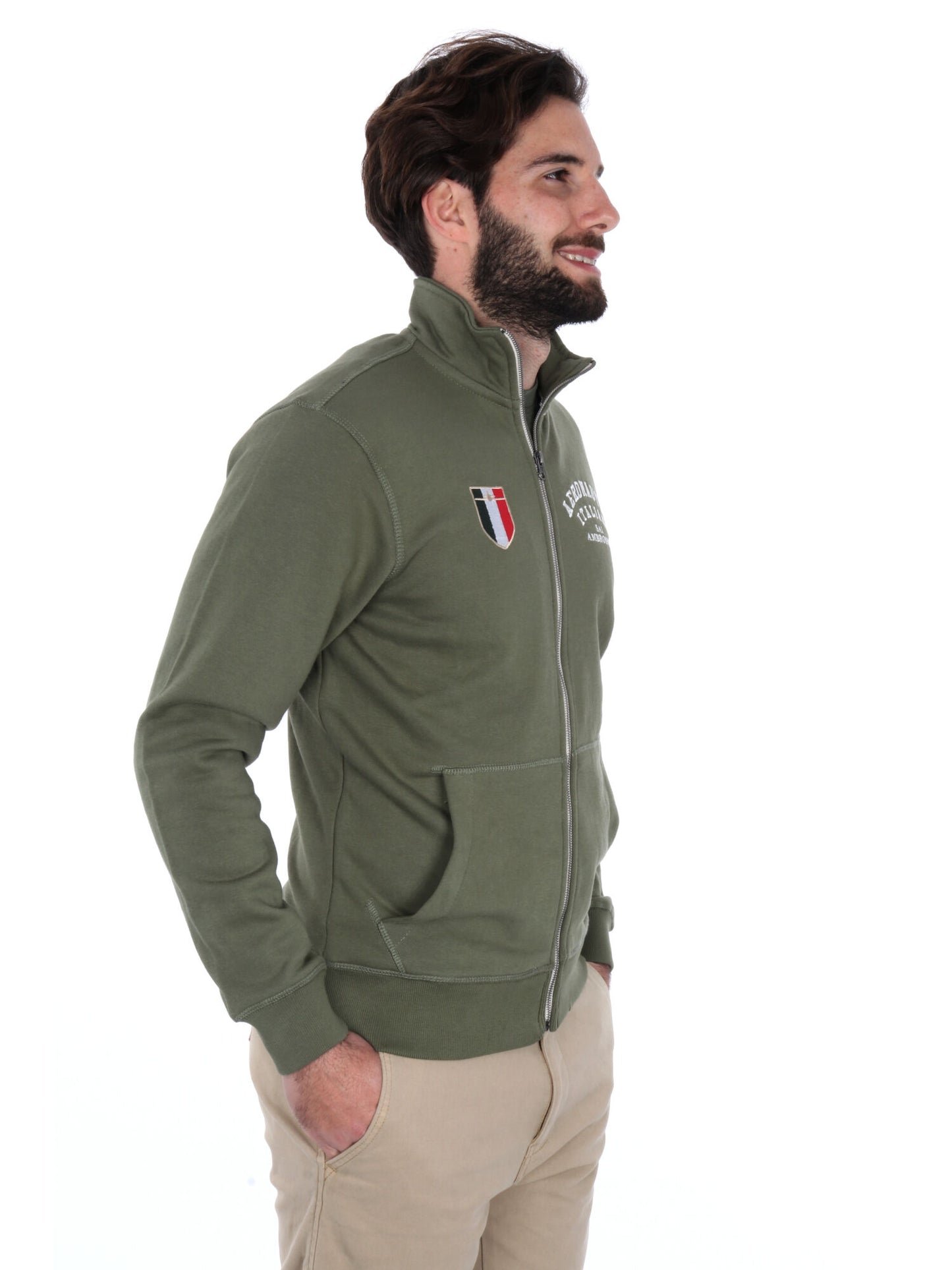 FELPA CON ZIP AERONAUTICA ITALIANA UOMO VERDE MILITARE