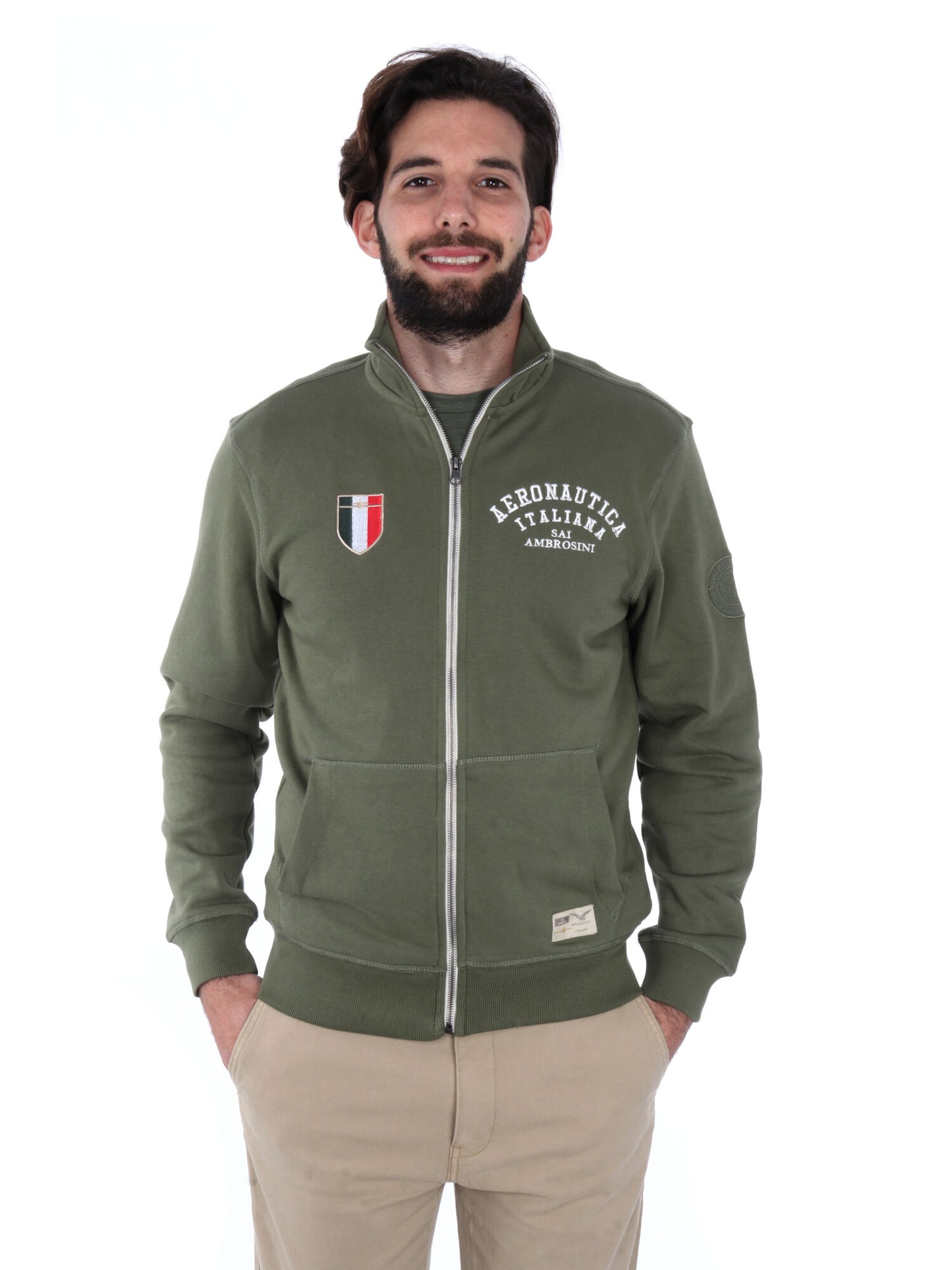 FELPA CON ZIP AERONAUTICA ITALIANA UOMO VERDE MILITARE