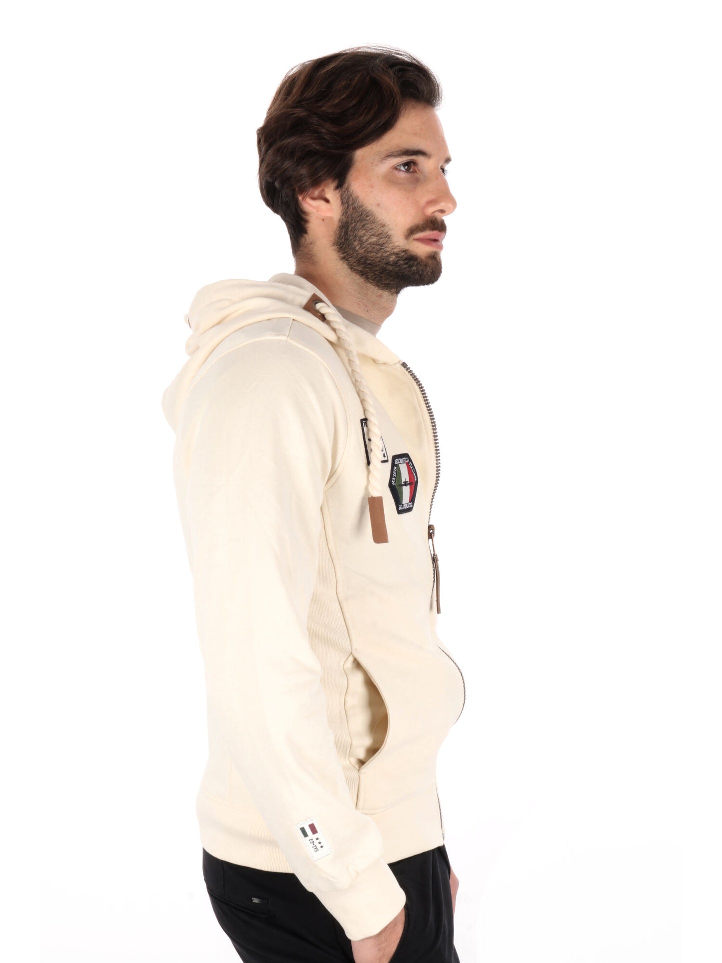 FELPA CON CAPPUCCIO E ZIP AERONAUTICA ITALIANA UOMO BURRO
