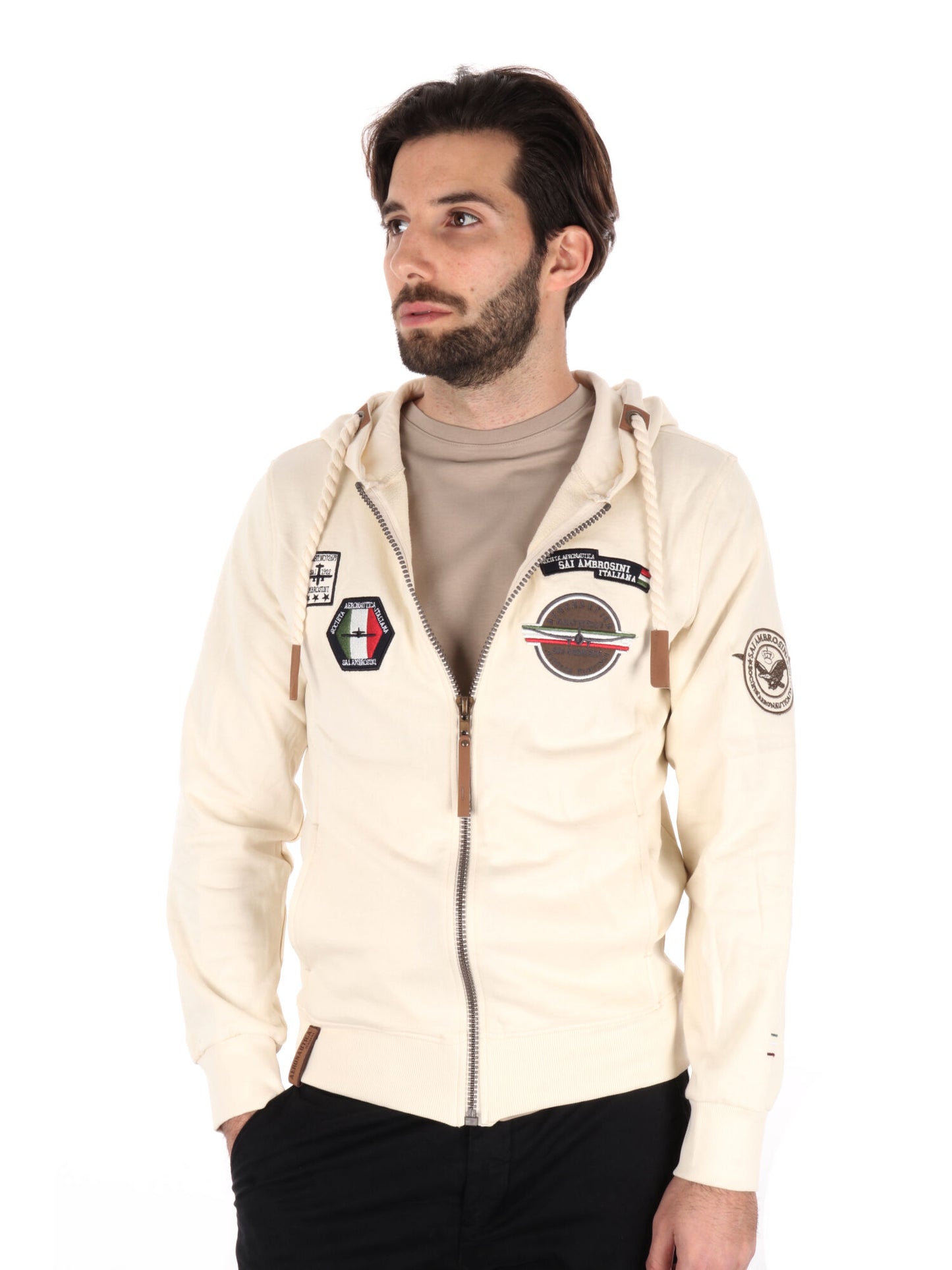 FELPA CON CAPPUCCIO E ZIP AERONAUTICA ITALIANA UOMO BURRO