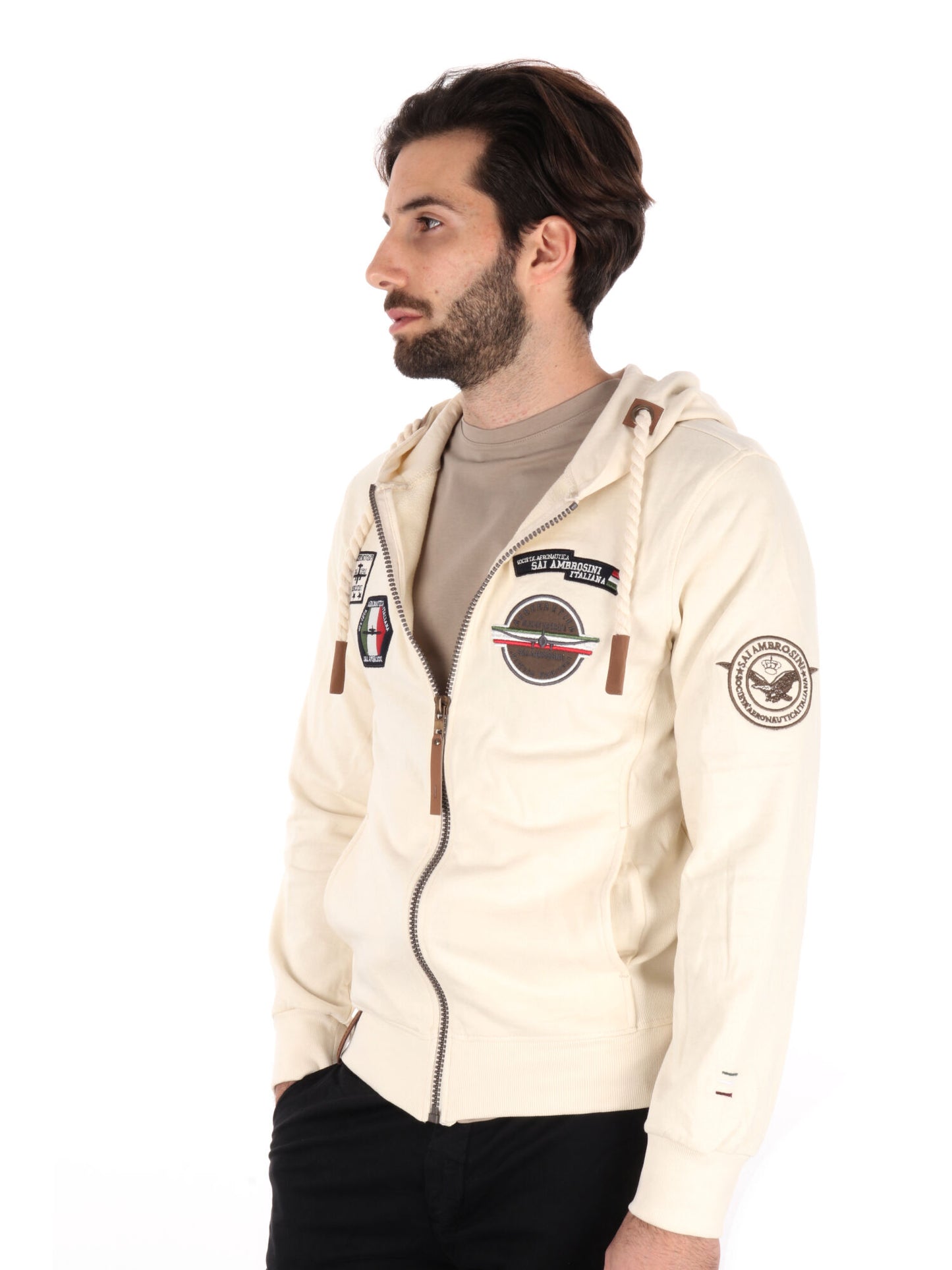 FELPA CON CAPPUCCIO E ZIP AERONAUTICA ITALIANA UOMO BURRO