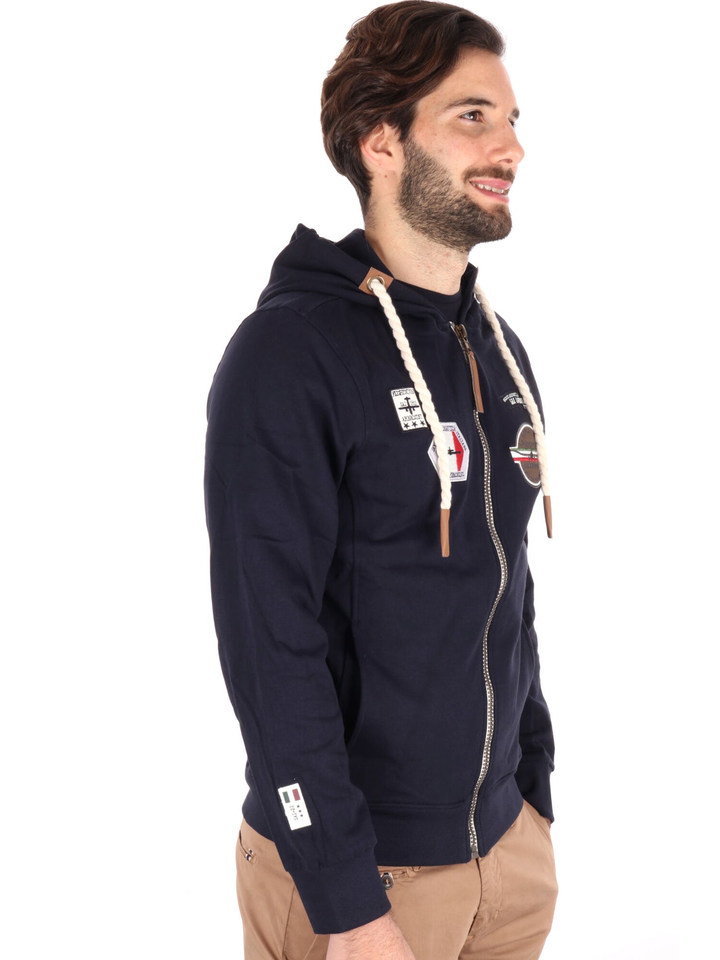 FELPA CON CAPPUCCIO E ZIP AERONAUTICA ITALIANA UOMO BLU