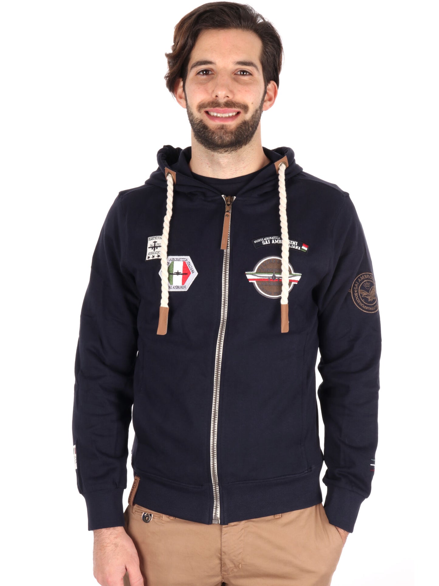 FELPA CON CAPPUCCIO E ZIP AERONAUTICA ITALIANA UOMO BLU