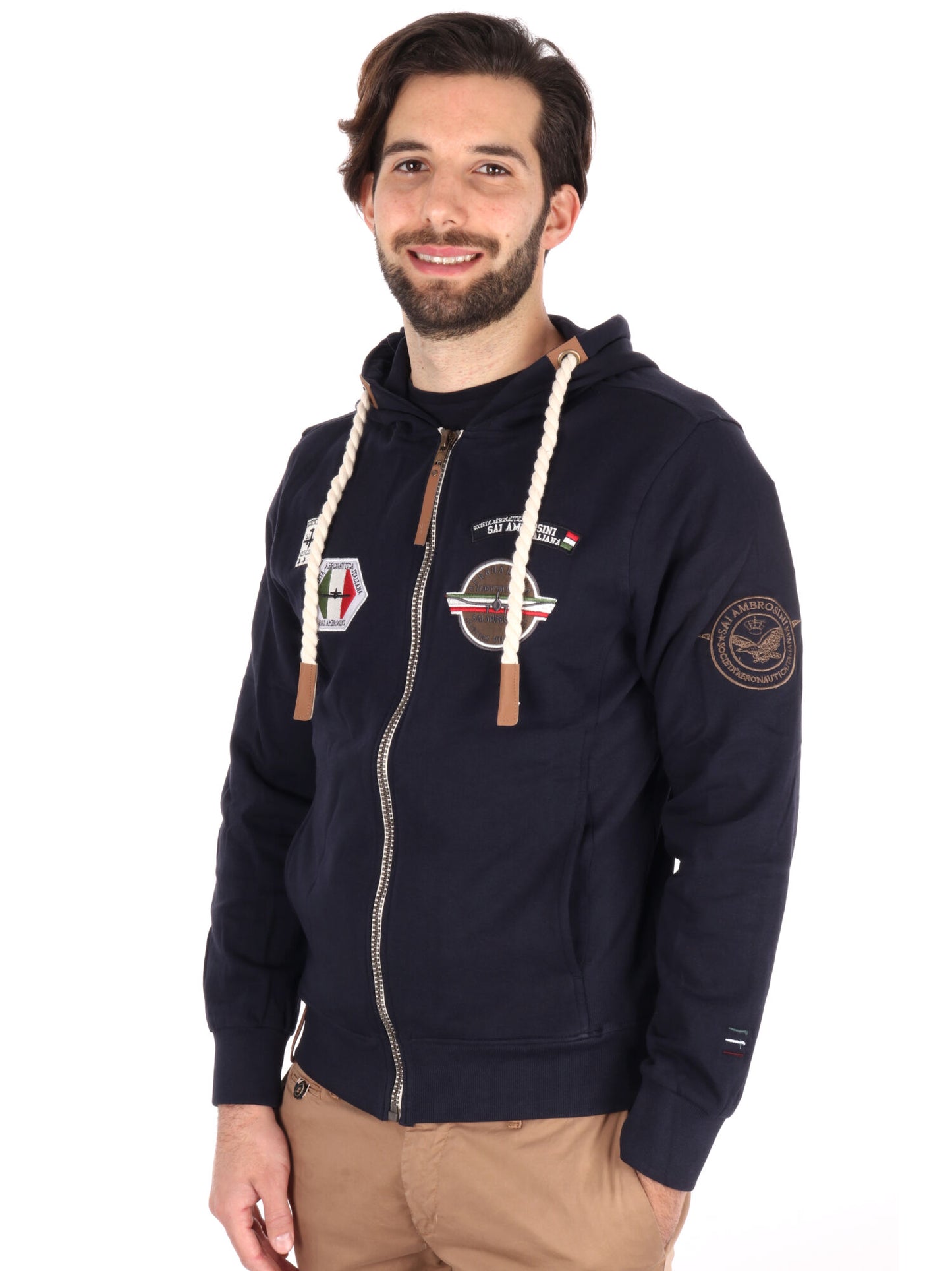 FELPA CON CAPPUCCIO E ZIP AERONAUTICA ITALIANA UOMO BLU