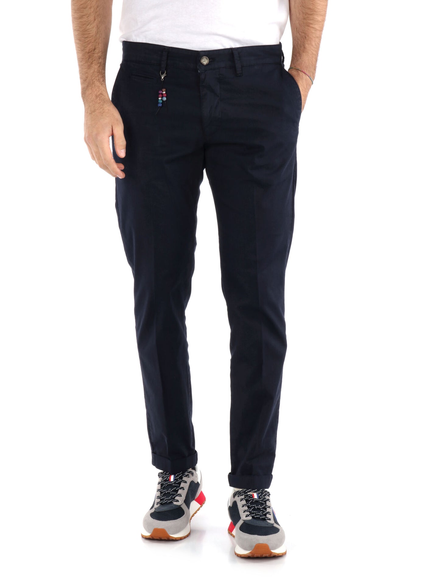 FB Argo Blu, pantalone chino slim da uomo in cotone blu