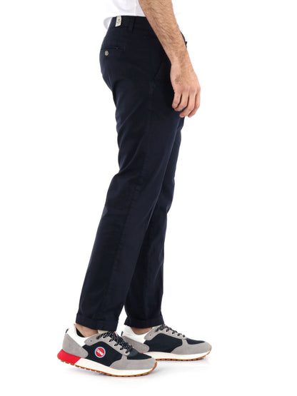 FB Argo Blu, pantalone chino slim da uomo in cotone blu