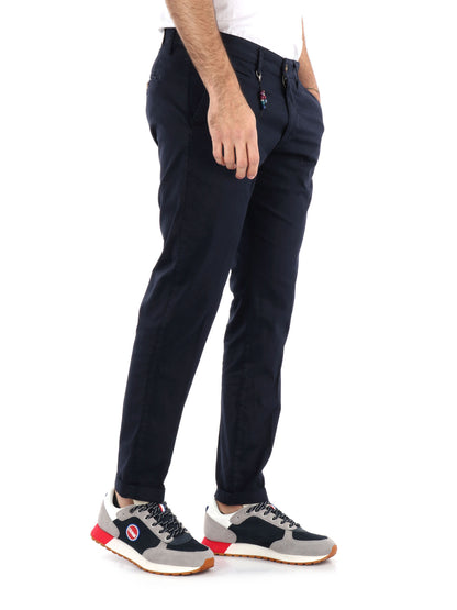 FB Argo Blu, pantalone chino slim da uomo in cotone blu